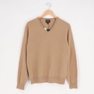 NWT CLUB ROOM 100% 2-Ply Estate Cashmere V-Neck Sweater Caramel Tan Size M